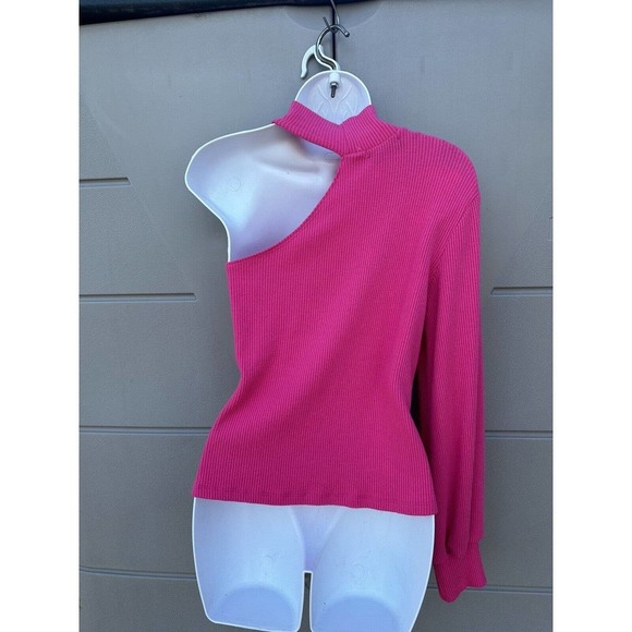 LNA MURPHY SWEATER ONE SHOULDER TURTLE KNECK LONG SLEEVES RIB TOP BARBIE PINK M - Picture 8 of 14